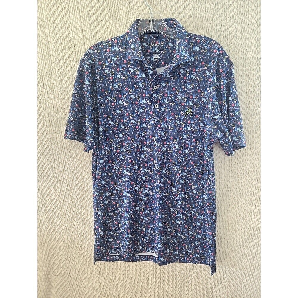 Johnnie O Polo Shirt Mens Size S Blue Geometric Performance Golf UPF 50